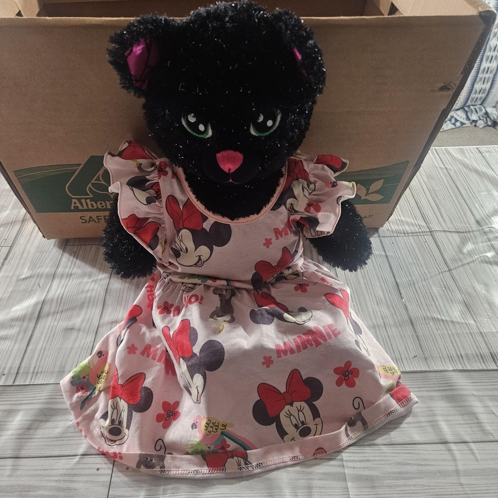 Build-A-Bear Workshop Black Cat Plush Minnie Mouse Dress Stuffed Animal Toy